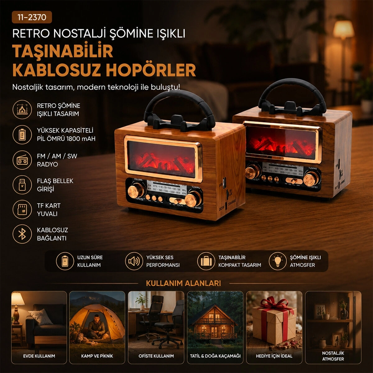 NSS PLATOON NS-901BT PL-4715 ( USB ŞARJLI & ŞÖMİNE ) ( İBRELİ ) FM RADYO RETRO ( MP3 USB & TF PLAYER ) SPEAKER*40