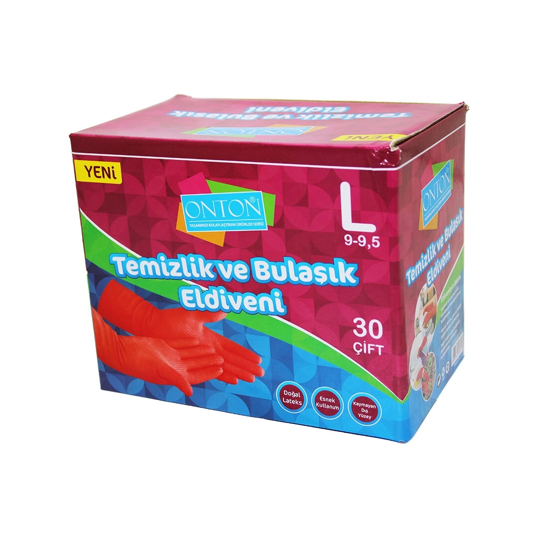 İTALYANO ITL-101 ( L ) ( LARGE=BÜYÜK ) ( 9-9.5 ) TEMİZLİK & BULAŞIK ELDİVENİ ( EV İŞLERİ ) ( %100 LATEX )*30X10