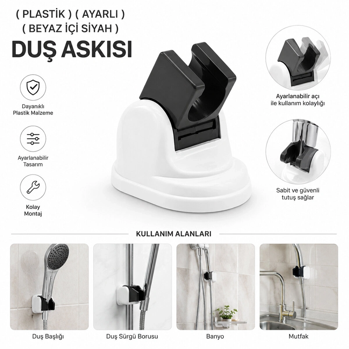 Ö.P.S ( PLASTİK ) ( AYARLI ) ( BEYAZ İÇİ SİYAH ) DUŞ ASKISI MAFSAL*25X20