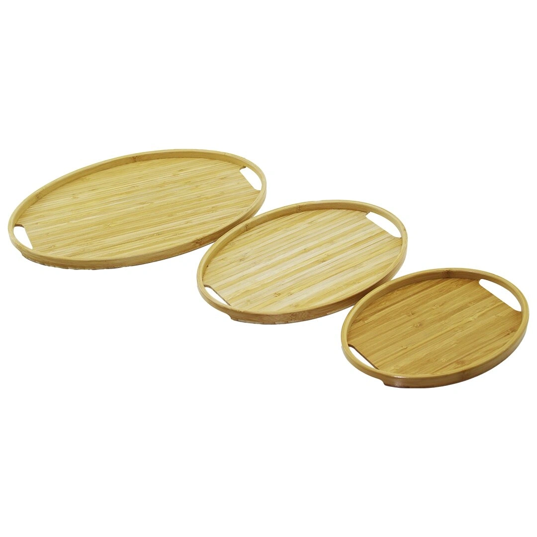 PABLITO HOME PBT-012 ( 3 BOY ) ( OVAL ) ( BAMBU AHŞAP ) TEPSİ SETİ ( 20X29 & 26X36 & 31X45CM )*12