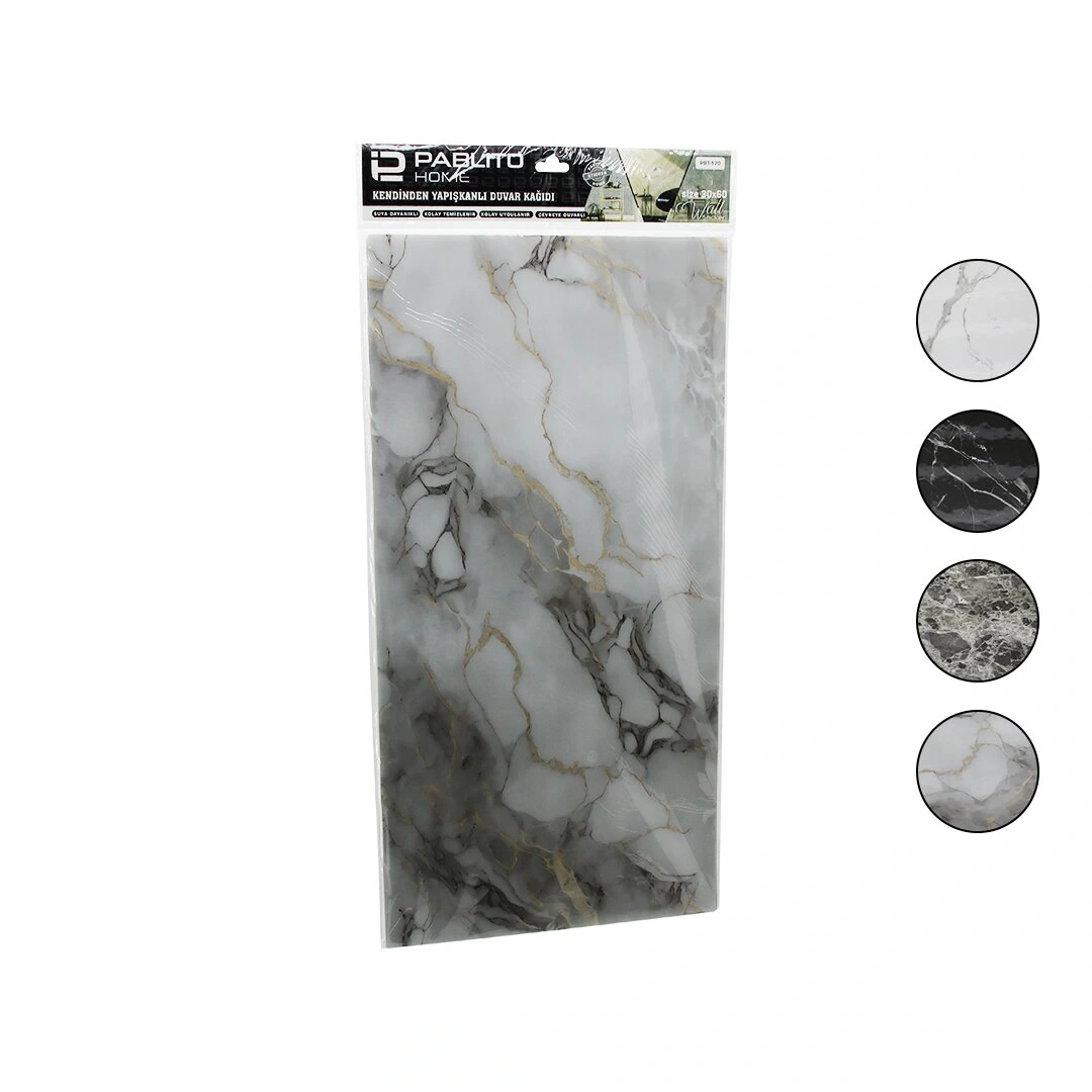 PABLITO HOME PBT-170 ( 4PCS ) ( DÜZ & KÖPÜK PANEL ) ( MİX MERMER DESEN ) YAPIŞKANLI DUVAR KAĞIT ( 30X60CM )*50=K
