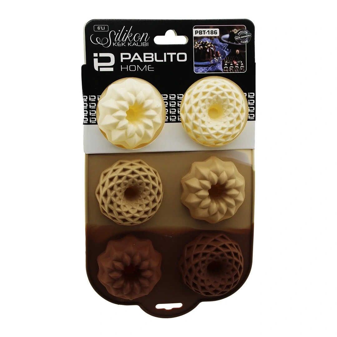 PABLITO HOME PBT-186 (KLASİK GÖBEKLİ KEK ŞEKİL) (6LI=MİX MODEL) (MİNİ) (SİLİKON) MUFFİN KEK KALIP (ASKILIKLI)*12X20