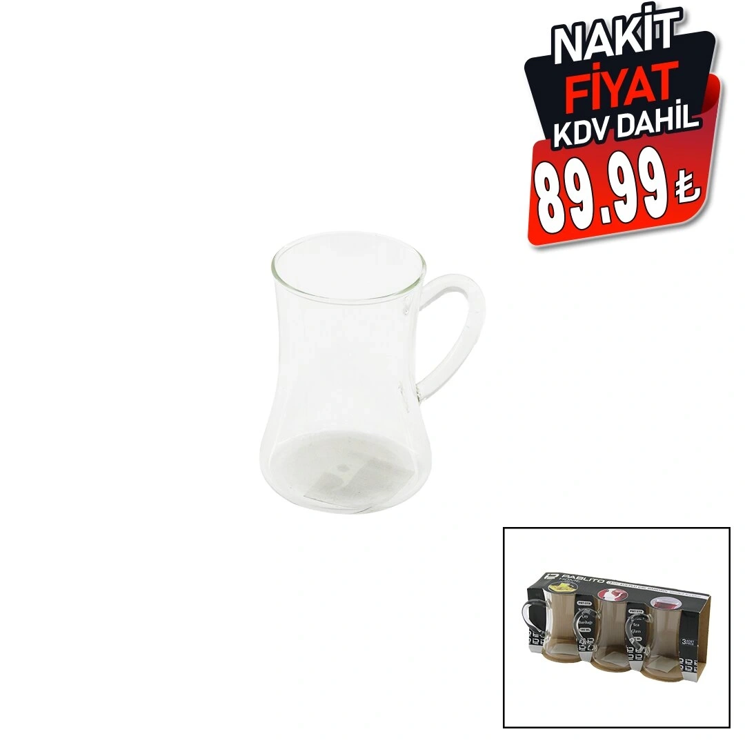 PABLITO HOME PBT-379 ( 3PCS ) ( KULPLU ) CAM ÇAY BARDAK ( 180ML )*16=K