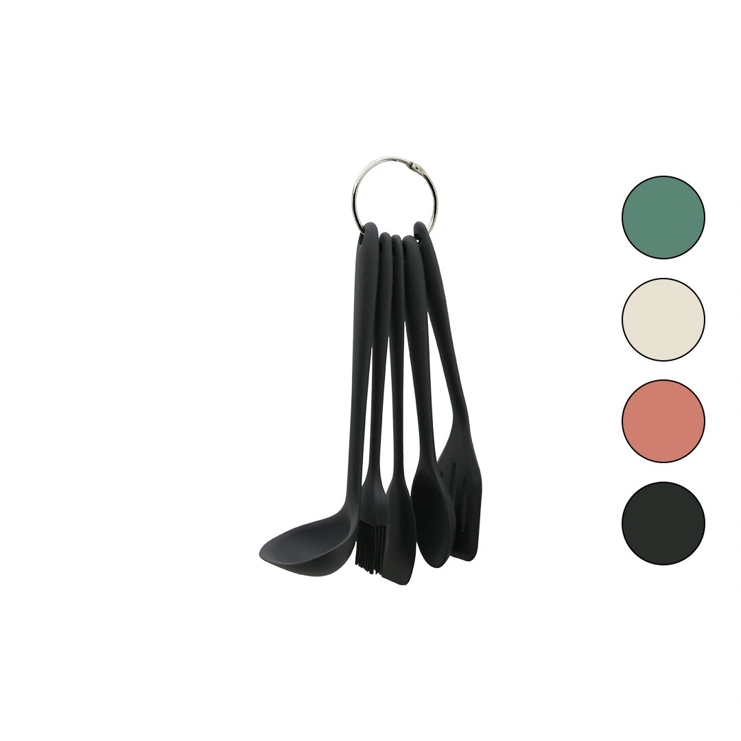 PABLITO HOME PBT-514 ( 5PCS ) ( MİNİ=20-21CM) (RENKLİ SİLİKON) MUTFAK SERVİS SETİ (KAŞIK & KEPÇE & YAN & DELİKLİ SPATULA & Y.FIRÇASI)*72