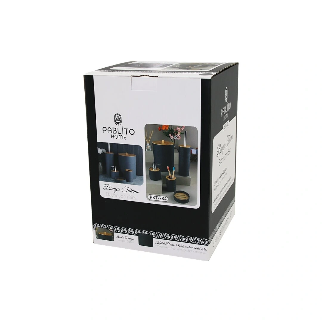 PABLITO HOME PBT-784 ( 5PCS ) YUVARLAK BANYO SETİ & TAKIMI (BAMBU DETAYLI) (ÇÖP KOVA-FIRÇALIK-SIVI&KATI SABUNLUK-DİŞ FIRÇALIK)*6=K
