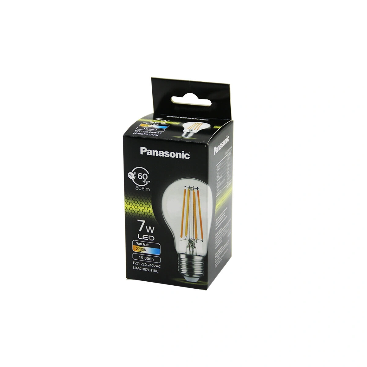 PANASONİC (LDACH-07-LH-1RC) (105X60MM) (7W=60W) (E27) (WARM WHİTE & SARI IŞIK) (LED FİLAMENT & RUSTİK AMPUL) LAMBA (806LM)(2700K)(15.000H)*10X1