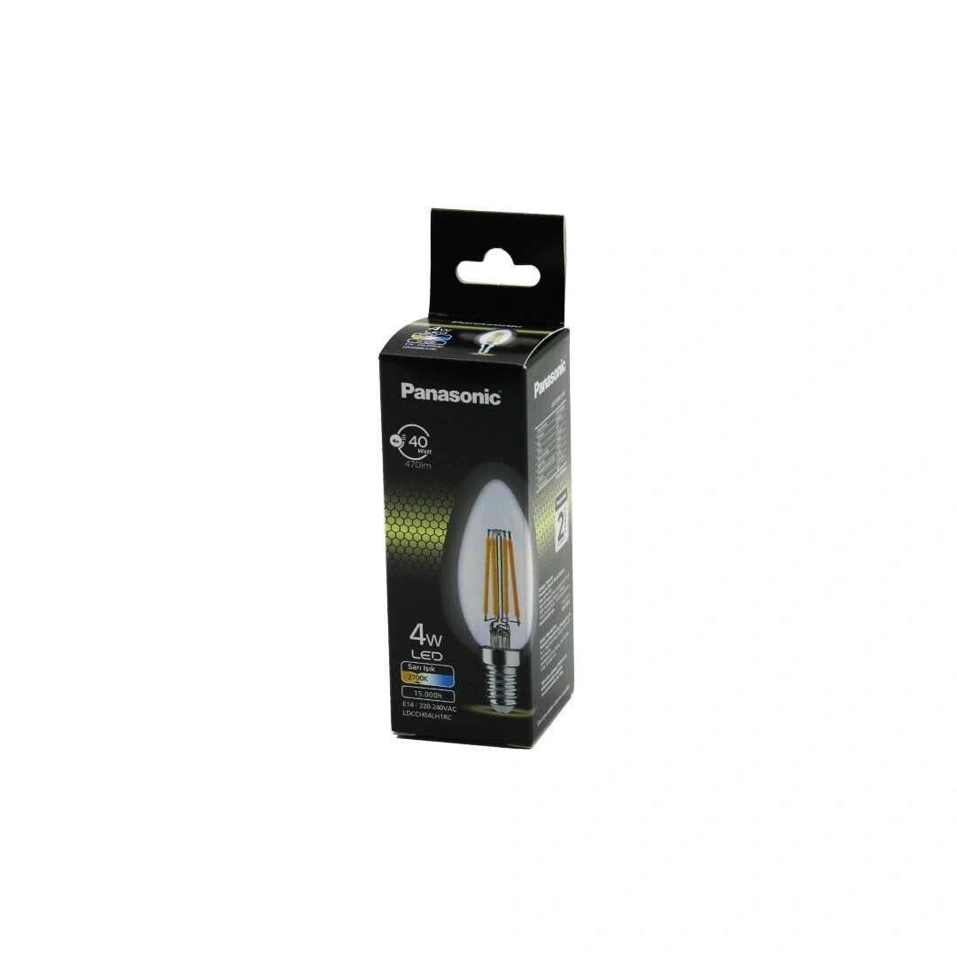 PANASONİC (LDCCH-04-LH-1RC) (MUM TİPİ) (4W=40W) (E14) ( 97X35MM) (LED FİLAMENT & RUSTİK AMPUL) LAMBA (WARM WHİTE & SARI IŞIK) (2700K) (470LM) (15.000H)*10X10