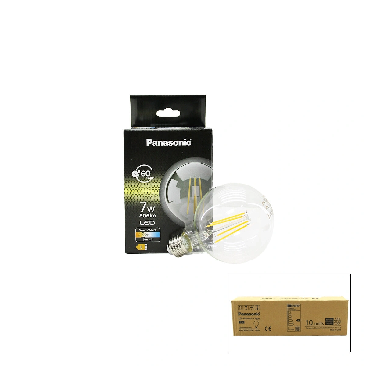 PANASONİC (LDGCH-07-LH-2RC) (G95) (WARM WHİTE & SARI IŞIK) (7W=60W) (E27) (LED FİLAMENT & RUSTİK AMPUL) LAMBA (806LM)(2700K)(15000H)*10=K