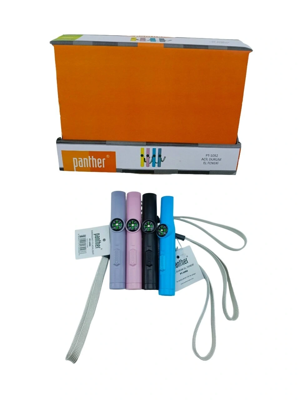 PANTHER PT-1092 (3İN1) DEPREM & ACİL DURUM EL FENERİ LAZER & DÜDÜK & PUSULA (RENKLİ PLS.& BİLEK ASKI İPLİ)*24X25