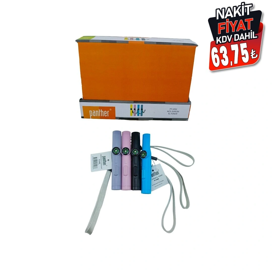 PANTHER PT-1092 (3İN1) DEPREM & ACİL DURUM EL FENERİ LAZER & DÜDÜK & PUSULA (RENKLİ PLS.& BİLEK ASKI İPLİ)*24X25
