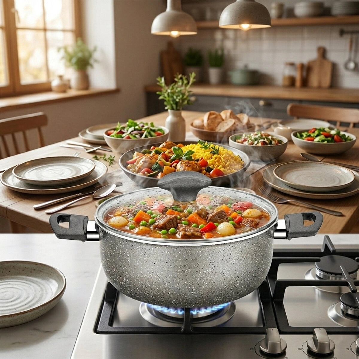 PAPİLLA FRED ( CASSEROLE ) ( 24 CM ) ( DERİN ) ( GRANİT TENCERE ) ( CAM KAPAK ) ( GRİ KIRÇILLI ) ( BRKT-705663 )*6=K
