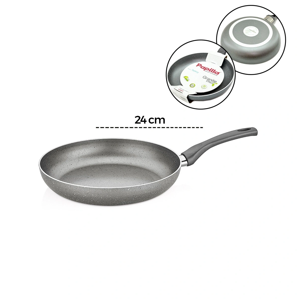 PAPİLLA FRED ( FRYİNG PAN ) ( 24 CM ) ( MAXİ ) ( GRANİT TAVA ) ( GRİ KIRÇILLI ) ( TEK SAPLI ) ( BRKT-705694 )*6=K