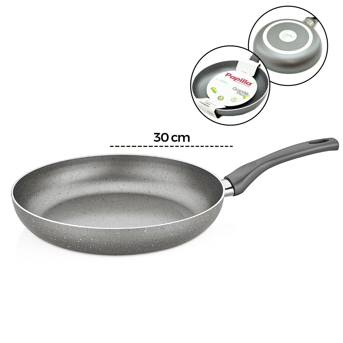 PAPİLLA FRED ( FRYİNG PAN ) ( 30 CM ) ( MAXİ ) ( GRANİT TAVA ) ( GRİ KIRÇILLI ) ( TEK SAPLI ) ( BRKT-706141 )*6=K