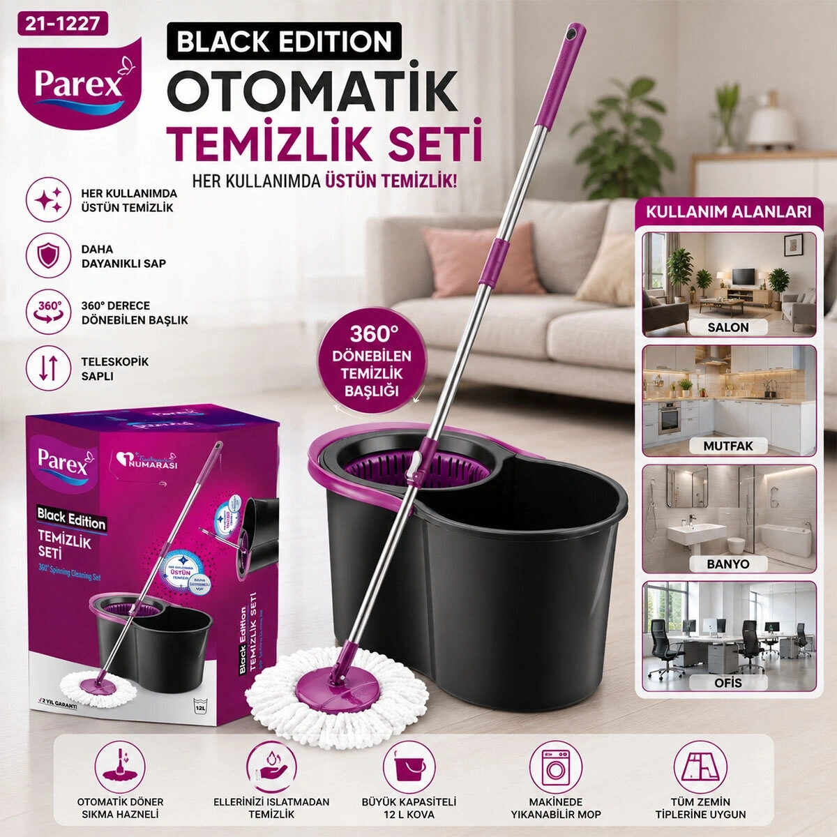 PAREX-613399 BLACK EDITION OTOMATİK TEMİZLİK SETİ MOP ( 12LT )*1