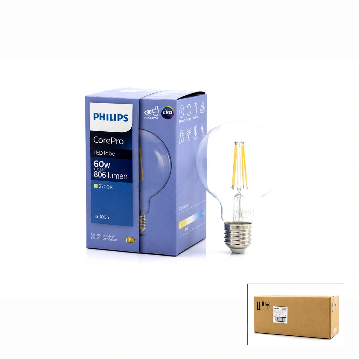 PHILIPS-346772 00 COREPRO G93 ( 2700K & E27 ) ( 7W = 60W & E27 ) ( LED FİLAMENT & RUSTİK AMPUL ) LAMBA ( 806 LUMEN ) ( CAM GÖVDE )*6=K