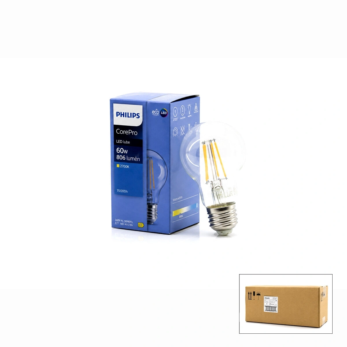 PHILIPS-380035 00 COREPRO A60 ( 2700K & E27 ) ( 7W = 60W & E27 ) ( LED FİLAMENT & RUSTİK AMPUL ) LAMBA ( 806 LUMEN ) ( CAM GÖVDE )*10=K