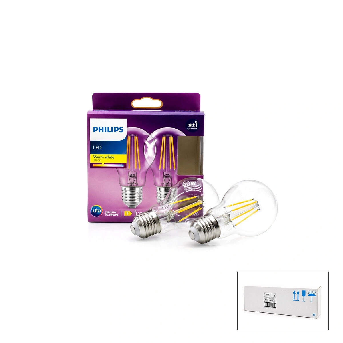 PHILIPS ( 7W = 60W & E27 ) ( GOLD COLOR ) ( LED FİLAMENT & RUSTİK AMPUL ) ( 2 PCS ) LAMBA ( 806 LUMEN ) ( CAM GÖVDE )*6=K