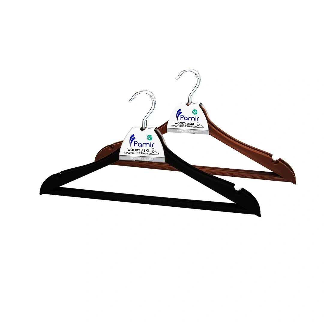 Pİ HOME Pİ-481 ( 3PCS ) NATURAL ( SERT PLASTİK ) ELBiSE ASKISI ( METAL BAŞLI )*24