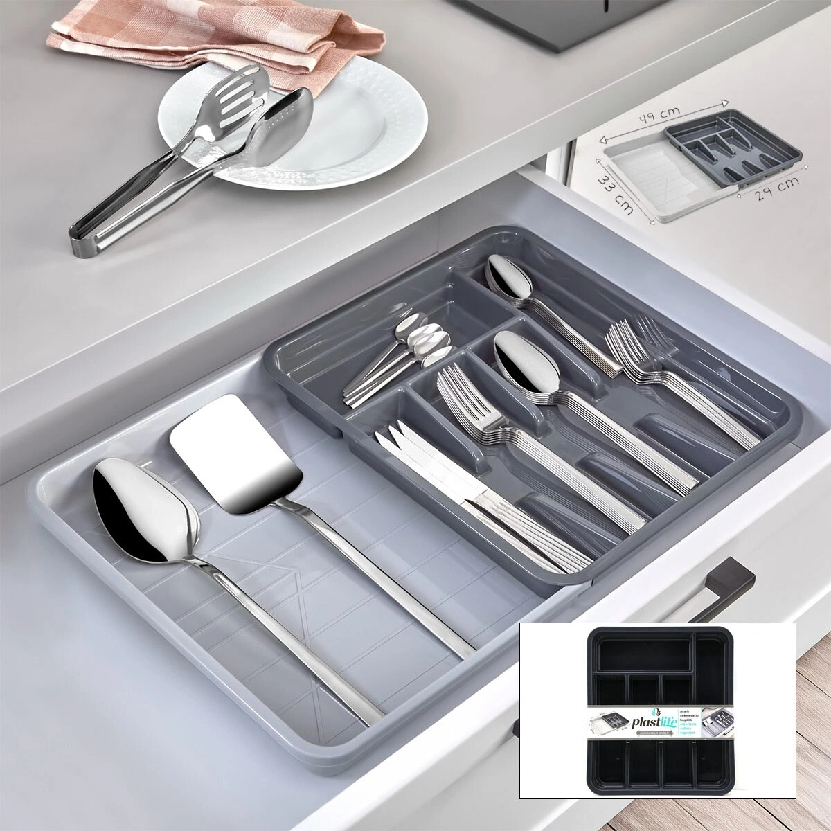 PLASTLİFE KP-168 KAYAR KAŞIKLIK AYARLANABİLİR ÇEKMECE İÇİ ( 29X49X33CM )*18=K