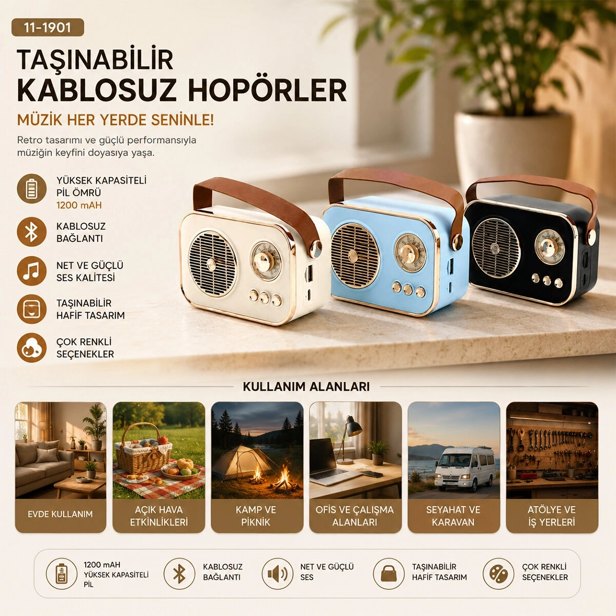 PLATOON PL-4641 (WİRELESS) HOPARLÖR & SPEAKER (IŞIKLI) (USB ŞARJLI) (RENKLİ KASA & BRONZ ÇERÇEVE)(USB & DC 5V & TF)*80
