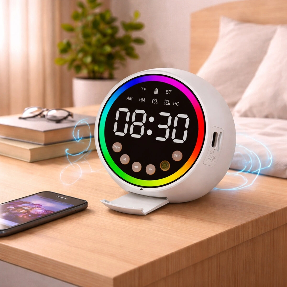 PLATOON PL-4652 DİJİTAL SAAT & BLUETOOTH WİRELESS ( MİNİ ) HOPARLÖR SPEAKER ( USB ŞARJLI & IŞIKLI ) ( 5W )*80