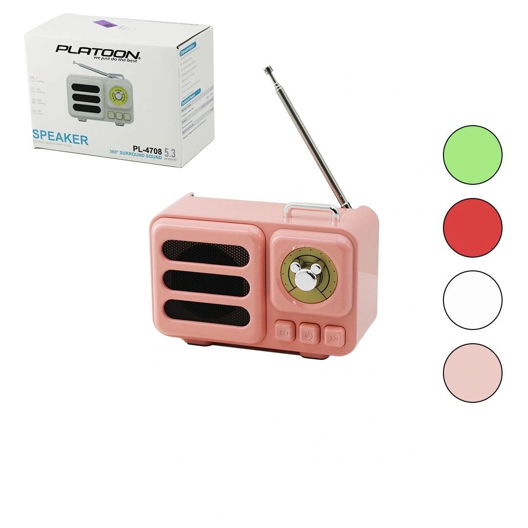 PLATOON PL-4708 (WİRELESS) HOPARLÖR & SPEAKER & RADYO (IŞIKLI) (USB ŞARJLI) (RENKLİ KASA & BRONZ ÇERÇEVE)(USB & DC 5V & TF)*60