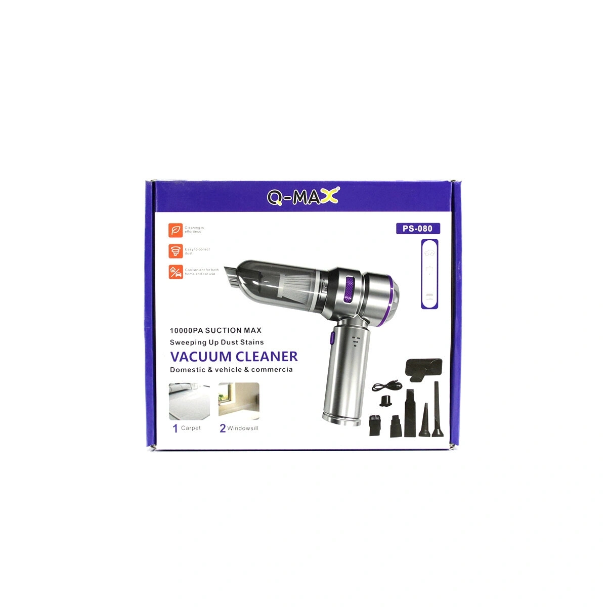 Q-MAX PS-080 ( OTO ARAÇ ) ( TYPE-C SARJLI ) EL TİPİ BASINÇLI HAVA ÜFLEME & SÜPÜRGE MAKİNE ( MİKROFİBER BEZ ) ( 8 BAŞLIK ) *40