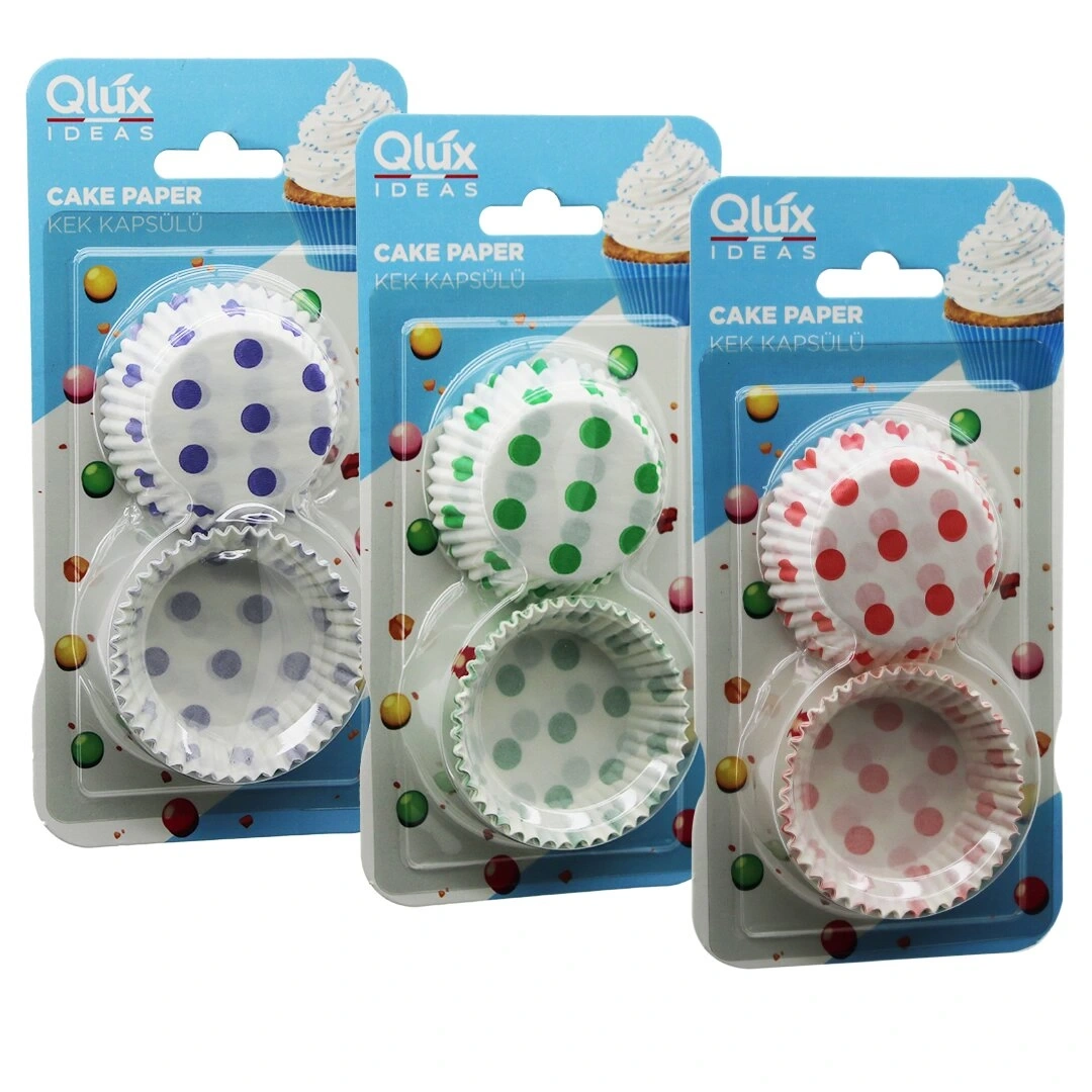 QLUX L-00171 ( KÜÇÜK & YUVARLAK ) ( MUFFIN ) ( İNCE KAĞIT ) KEK KAPSÜLÜ ( ÇAP: 7.5CM & DERİNLİK: 2CM ) ( KARTELA AMBALAJ )*50