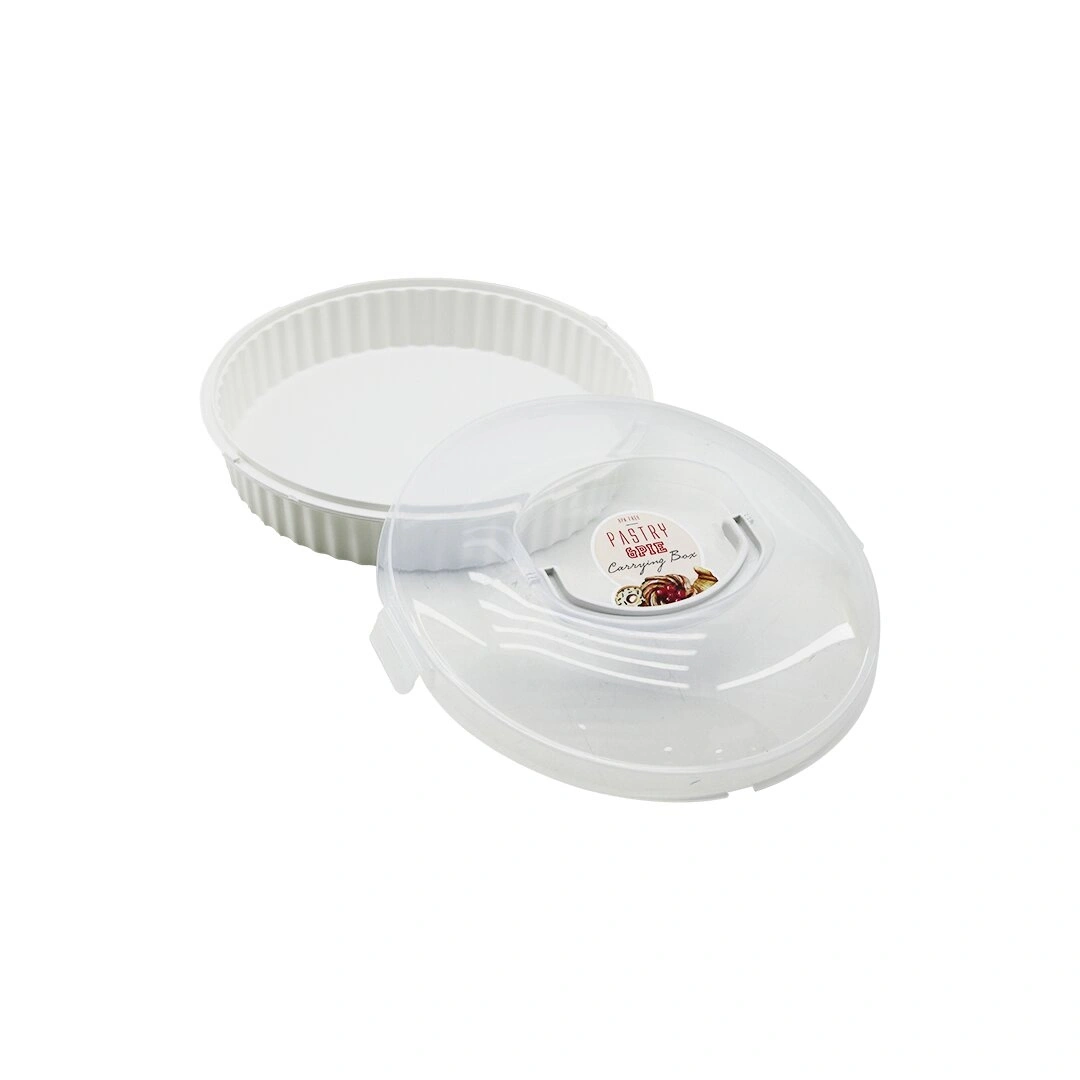 QLUX L-00653-3 ( YUVARLAK ) PASTA & BÖREK KABI FANUS (ŞEFFAF PLASTİK KİLİTLİ KAPAK) (TAŞIMA KULPLU) ( BEYAZ RENK )*6=K