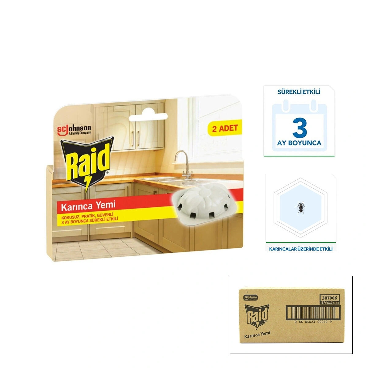 RAİD ( 2PCS ) KARINCA YEMİ ( KOKUSUZ & PRATİK & 3 AY ETKİLİ)*12=K
