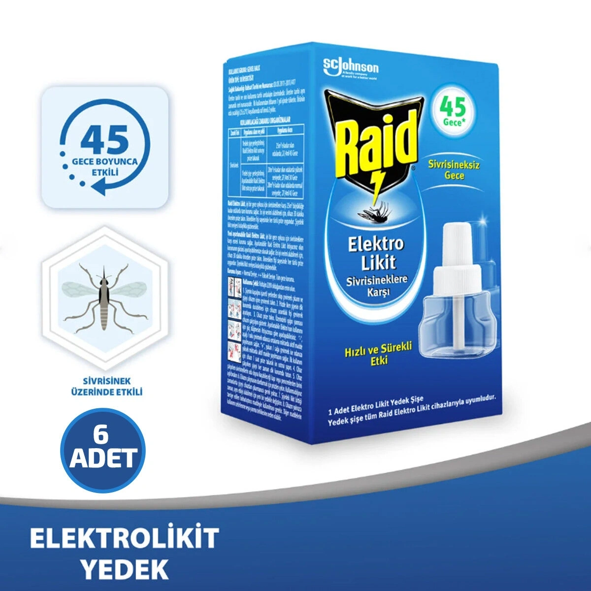 RAİD ELEKTRO ( SİVRİSİNEK KARŞI ) ( LİKİT & YEDEK ) ( 45 GECE ) 27.4ML*6X4