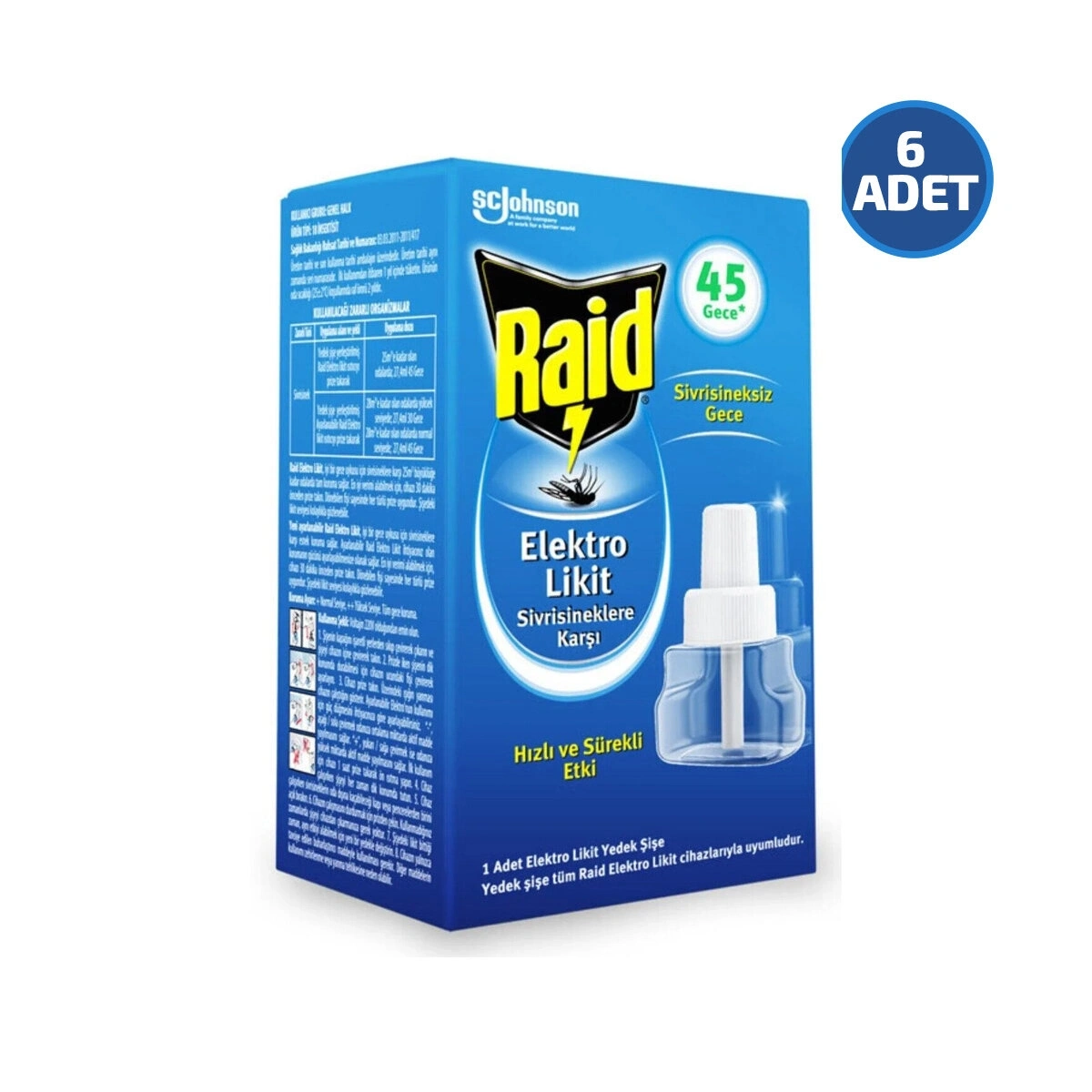 RAİD ELEKTRO ( SİVRİSİNEK KARŞI ) ( LİKİT & YEDEK ) ( 45 GECE ) 27.4ML*6X4