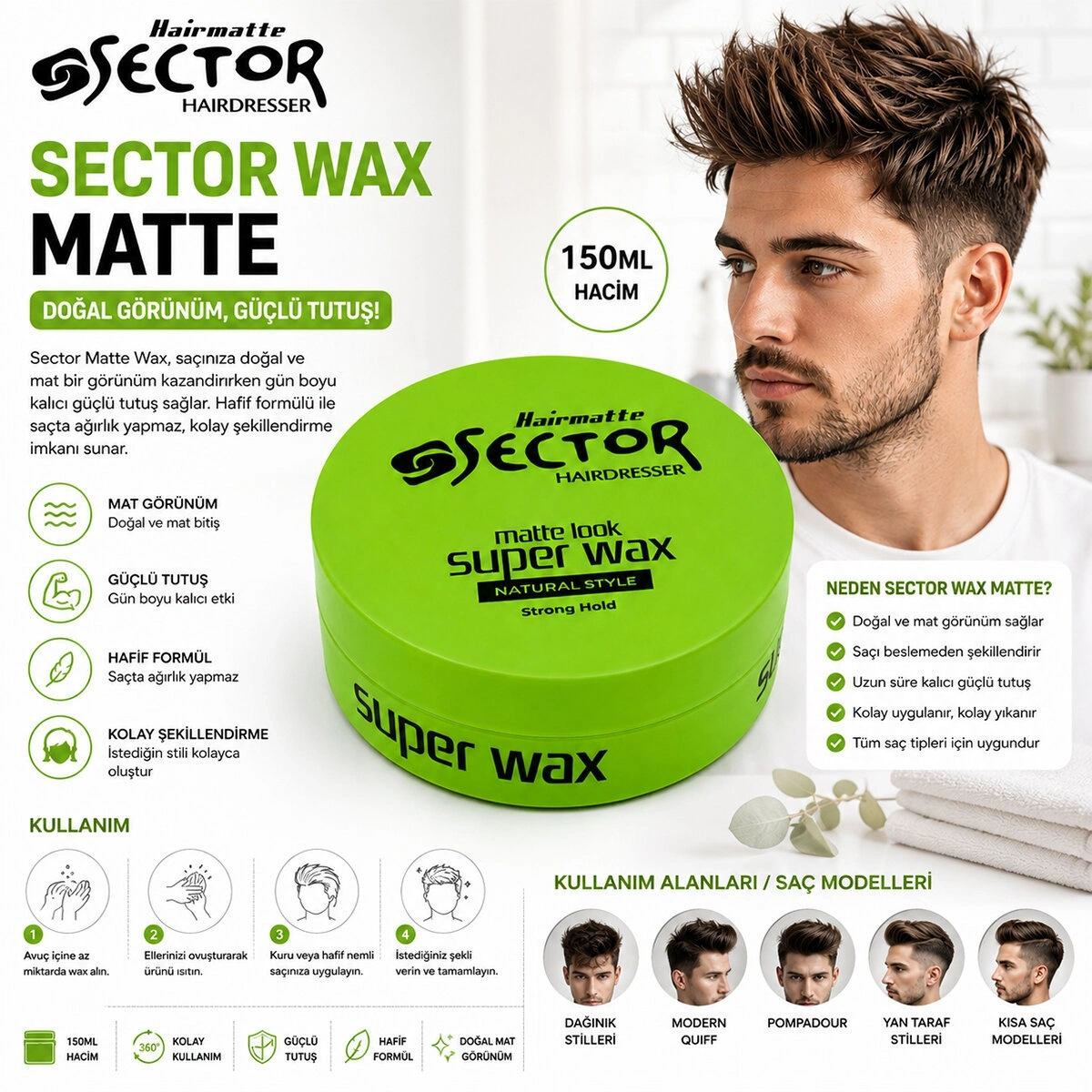 SECTOR ( MATTE LOOK ) SÜPER WAX SAÇ ŞEKİLLENDİRME KREM 150ML*48=K