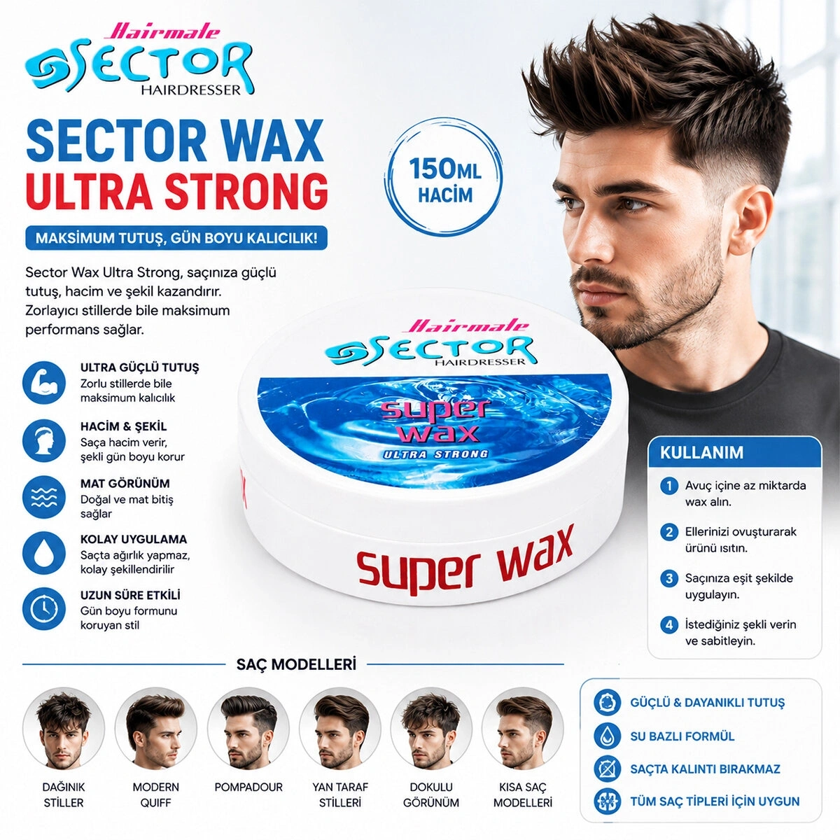SECTOR ( ULTRA STRONG ) SÜPER WAX SAÇ ŞEKİLLENDİRME KREM 150ML*48=K