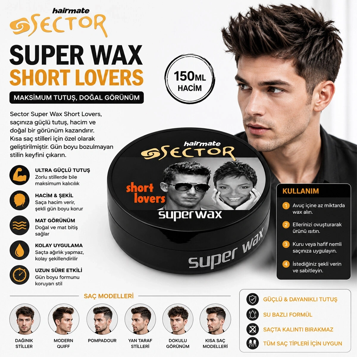SECTOR ( WET LOOK ) SÜPER WAX SAÇ ŞEKİLLENDİRME KREM 150ML*48=K