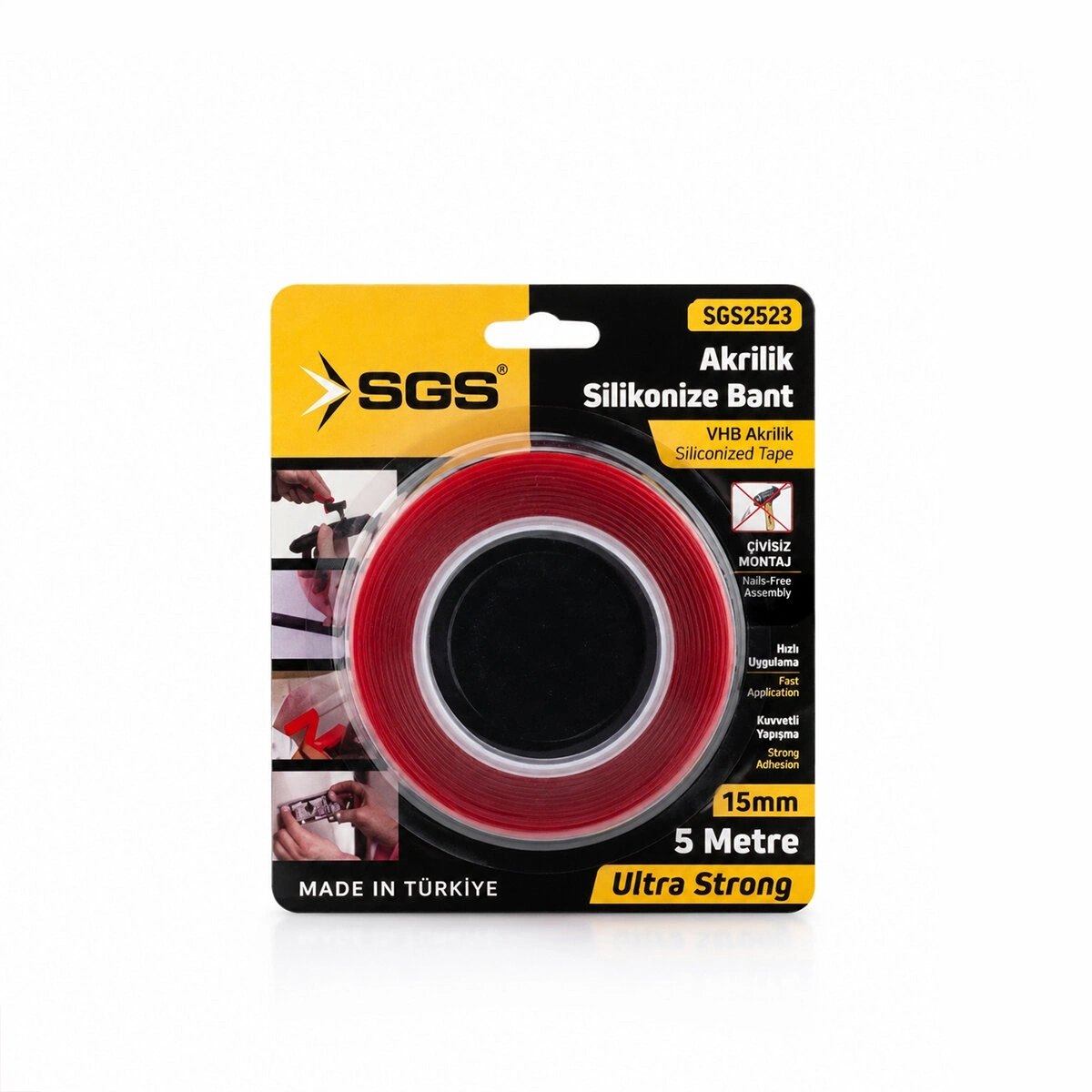 SGS-2523 ( 15MMX5YRD ) VHB AKRİLİK SİLİKONİZE BANT (ÇİFT TARAFLI BANT) ( BANDI )*40
