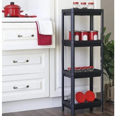 SHELF UNİT MAGGİE OM-1016-0053 ( 4 ( ÇUKUR ) RAFLI ) & SİYAH ) ( DİKDÖRTGEN ) RAF ÜNİTESİ PLASTİK*6