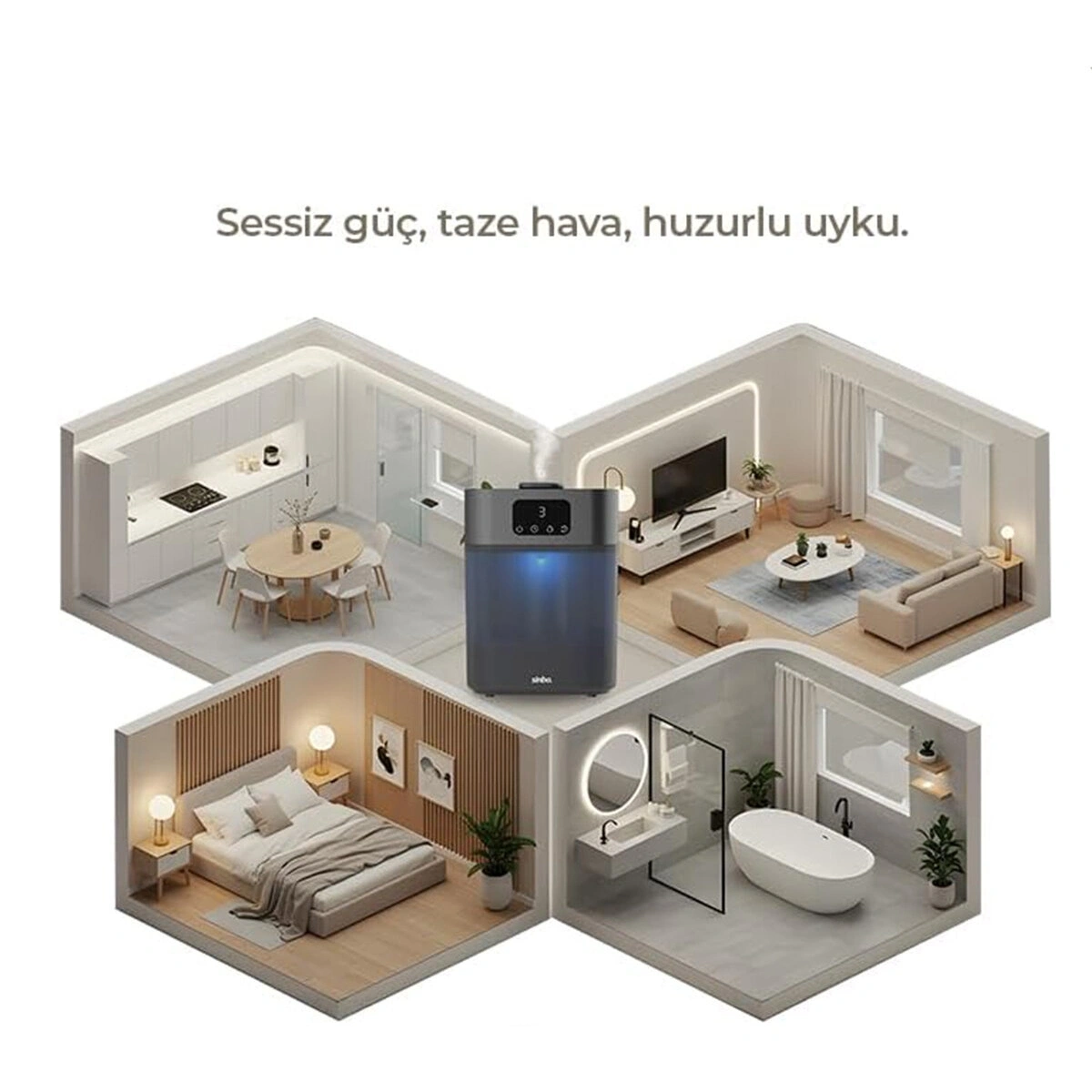 SİNBO SAH-6119 ( SİYAH ) ( SESSİZ ÇALIŞMA ) (3 KADEMELİ BUHAR AYAR ) ( 5.5LT SU HAZNE & 7 RENK GECE LAMBA ) ULTRASONİK HAVA NEMLENDİRİCİ*4