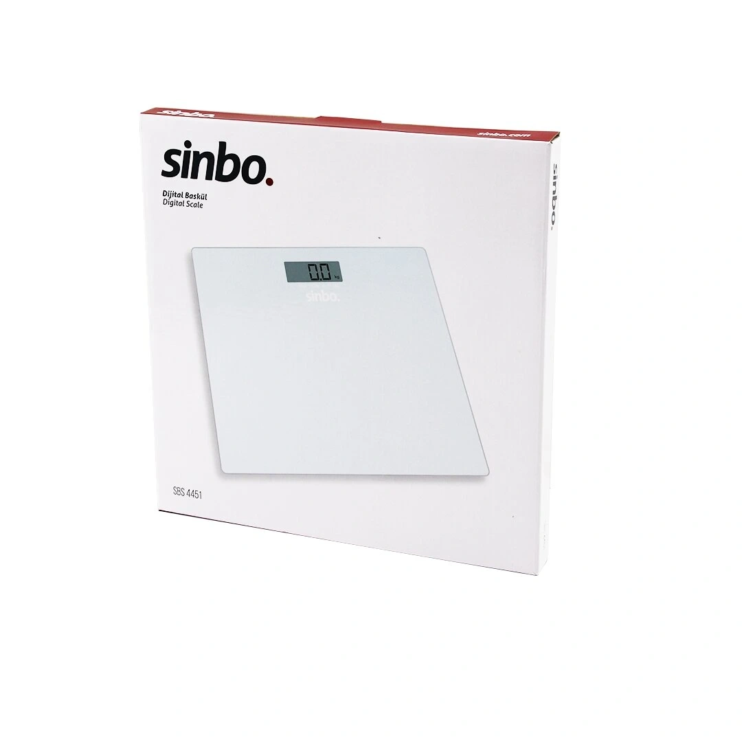 SİNBO SBS-4451 ( DİJİTAL & PİLLİ ) ( BEYAZ CAM ) BANYO BASKÜL TERAZİ TARTI ( LCD EKRAN ) ( 180KG/100GR ) ( 26X26CM )*10