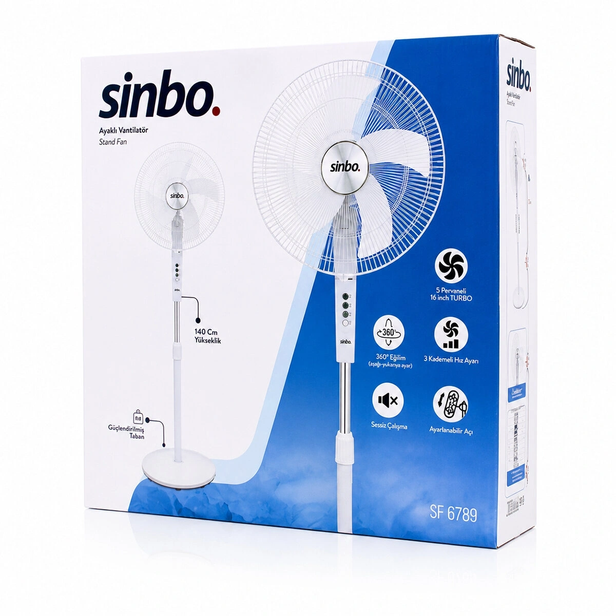 SİNBO SF-6789 ( BEYAZ ) ( 5 PERVANE & 16 ) ( EV & OFİS ) ( KOMPAKT & SESSİZ & ÜÇ KADEME) ( 140CM YÜKSEKLİK ) AYAKLI VANTİLATÖR*1