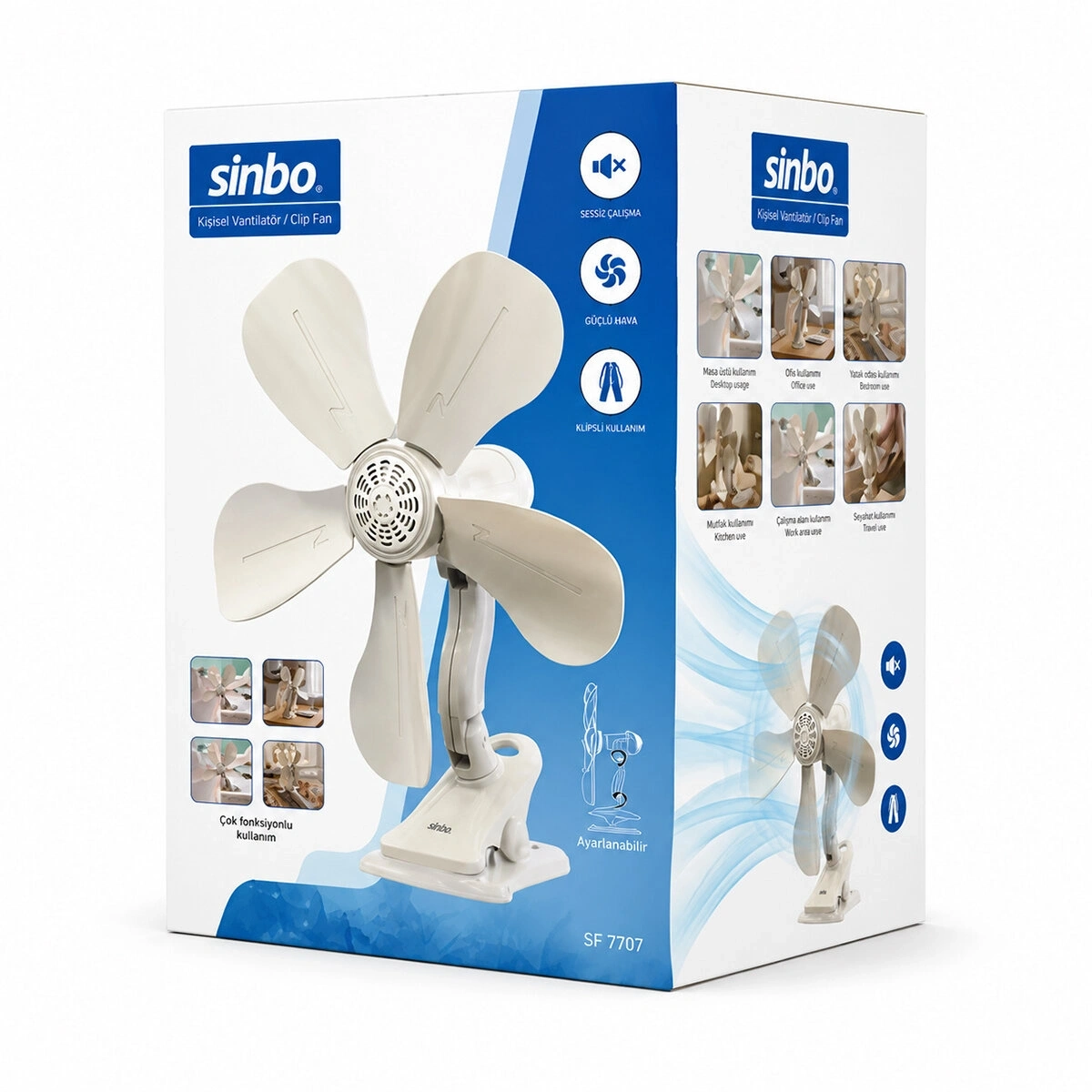 SİNBO SF-7707-7706 MASA ÜSTÜ VANTİLATÖR ( KLİPSLİ ) ( 5-BEYAZ PLASTİK KANAT ) ( AYARLANABİLİR & FONKSİYONEL KULLANIM ) 100W*6=K