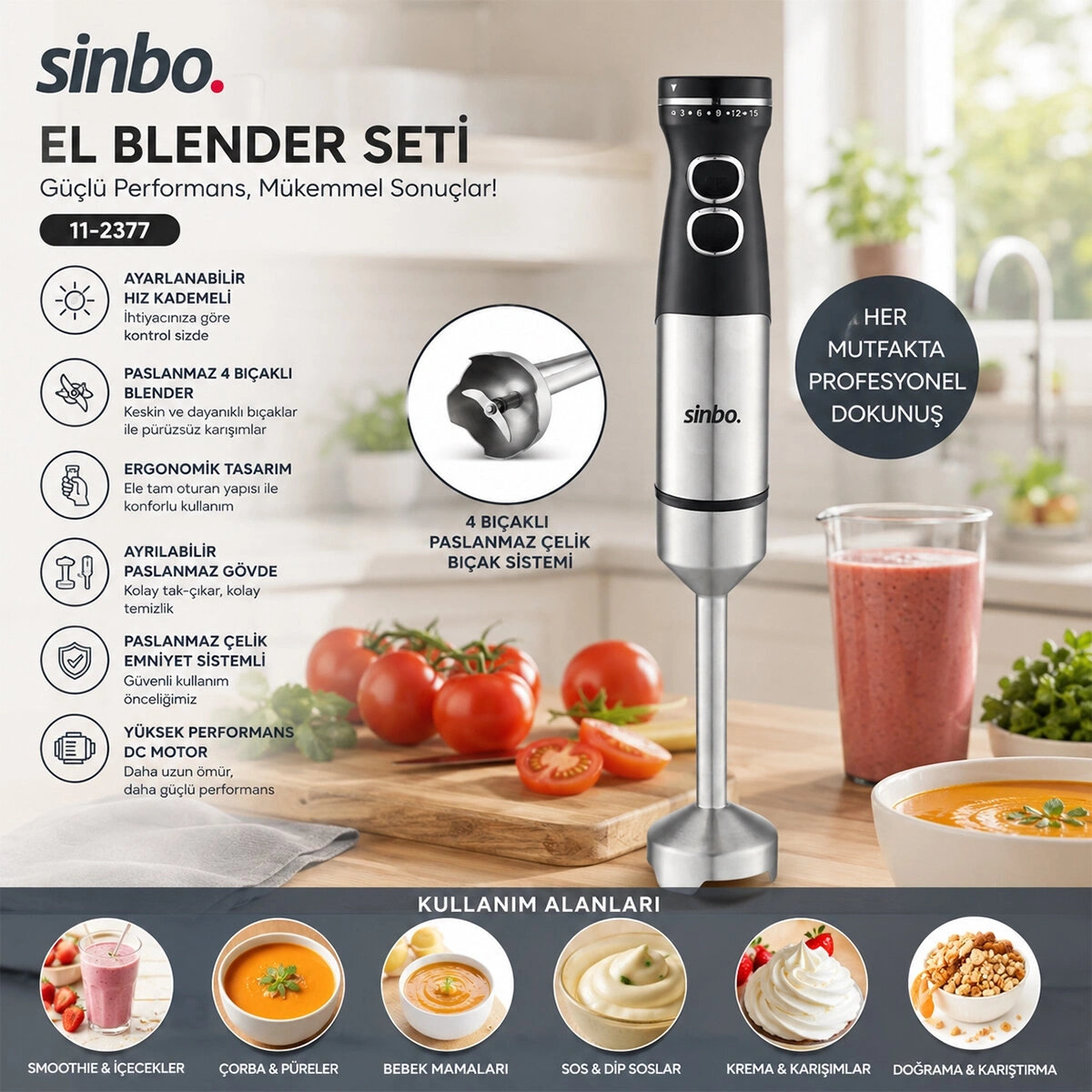 SİNBO SHB-7511 ( ÇUBUK ) EL BLENDER ( ÇELİK UÇLU ) ( DC MOTOR & 1500W )*12