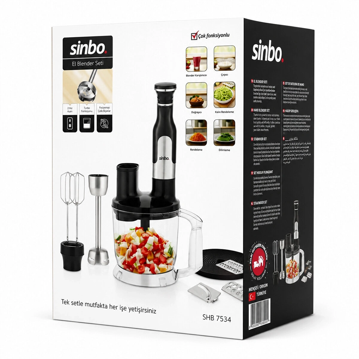 SİNBO SHB-7534 ( 2HIZ AYAR & PASLANMAZ ÇELİK BIÇAK ) EL MULTİ BLENDER SETİ ( 2 LT HAZNELİ )*4