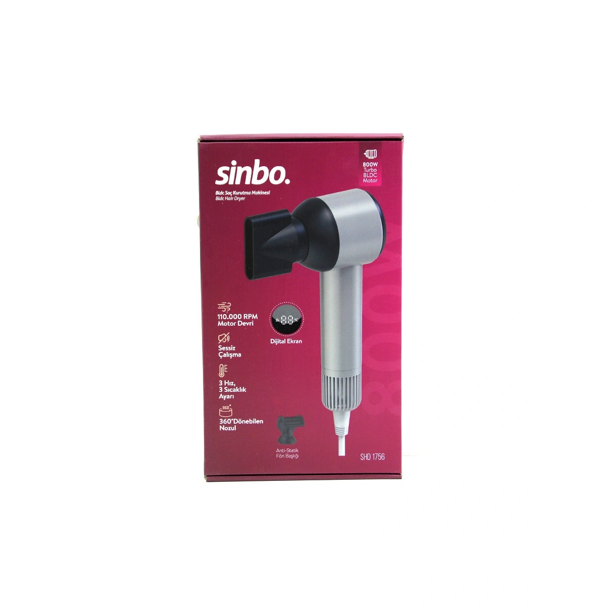 SİNBO SHD-1756 ( GRİ ) SAÇ KURUTMA MAKİNESİ 110.000RPM ( DİJİTAL EKRAN ) ( SESSİZ ÇALIŞMA & 3 HIZ - SICAKLIK AYAR  )*6