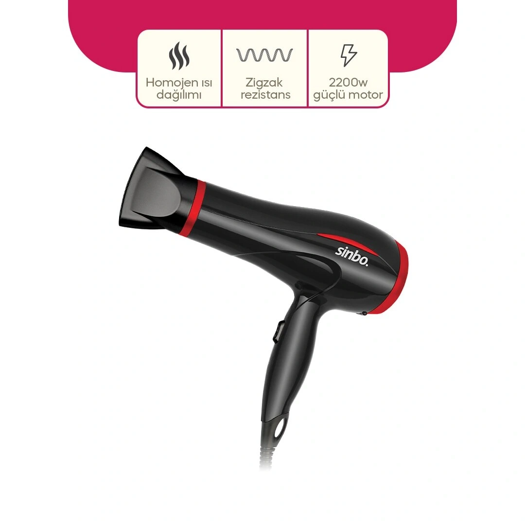 SİNBO SHD-7094  SAÇ KURUTMA & FÖN MAKİNESİ(2 KADEME HIZ & SICAKLIK)(FÖN BAŞLIK)(ZİKZAK REZİSTANS SARIM) (HOMOJEN ISI DAĞILIM)*10