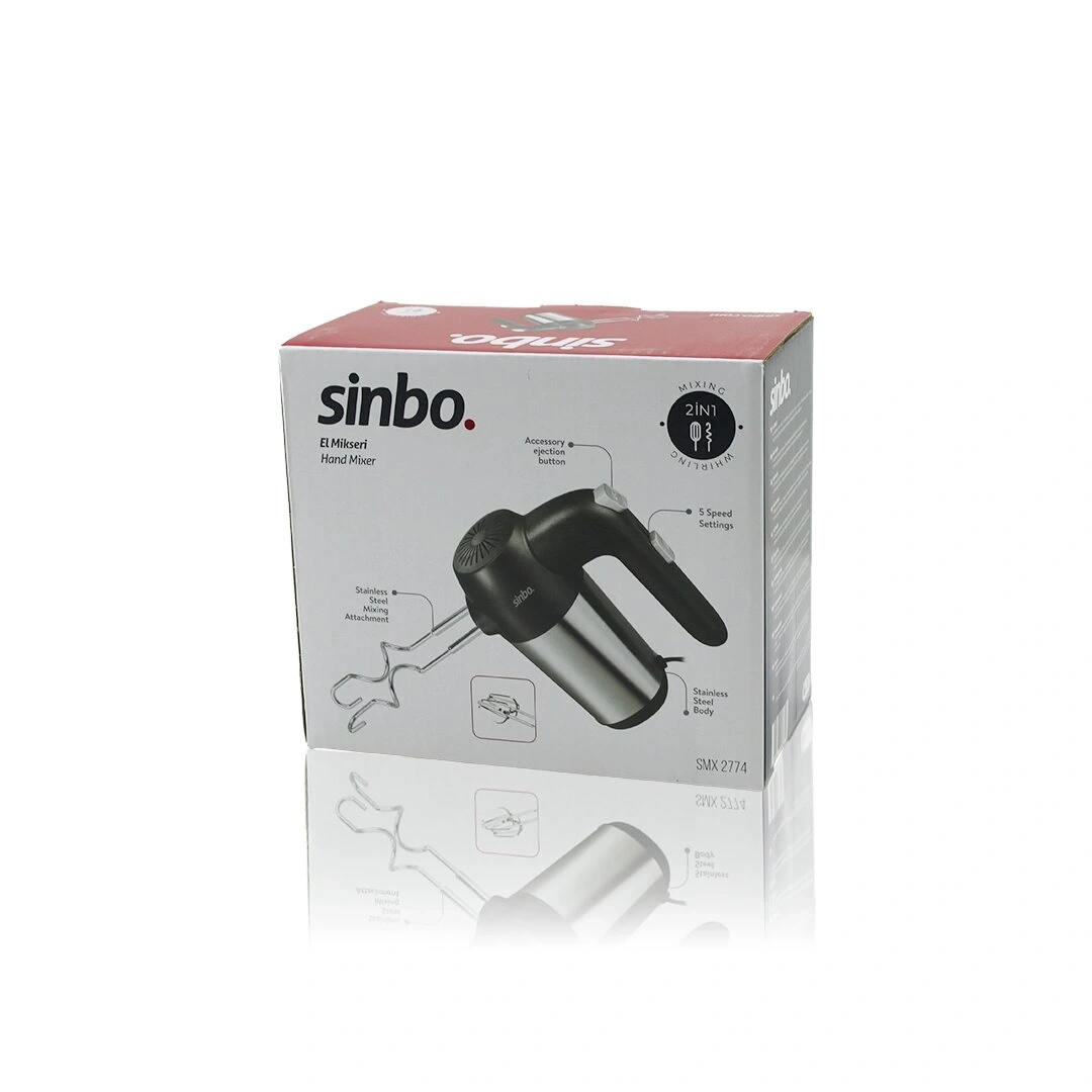 SİNBO SMX-2774 EL MİKSERİ ( 2İN1= KARIŞITMA & ÇIRPMA APARATI ) ( 5 KADEME HIZ AYARI )( PASLANMAZ ÇELİK GÖVDE ) 200W*8