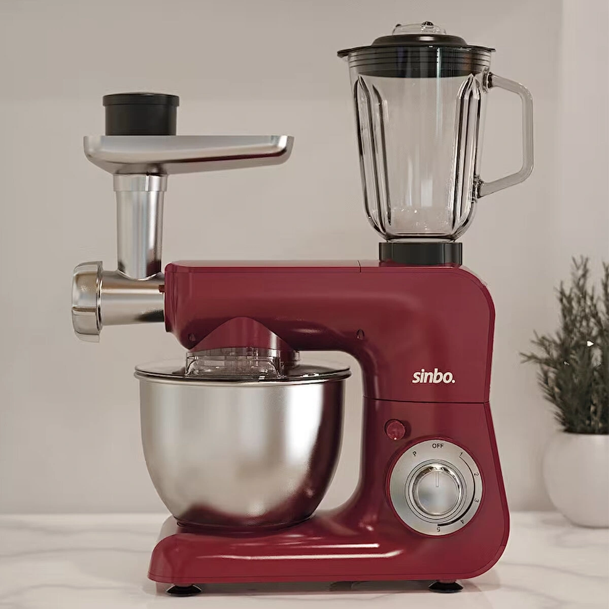 SİNBO SMX-2775 ( KIRMIZI ) STANDLI MİKSER & BLENDER SETİ (3IN1)(KIYMA MAK. APARATI)(5 KADEM. HIZ AYAR )(4.5LT HAZNE & 1.5LT BLENDER)(1500W)*1
