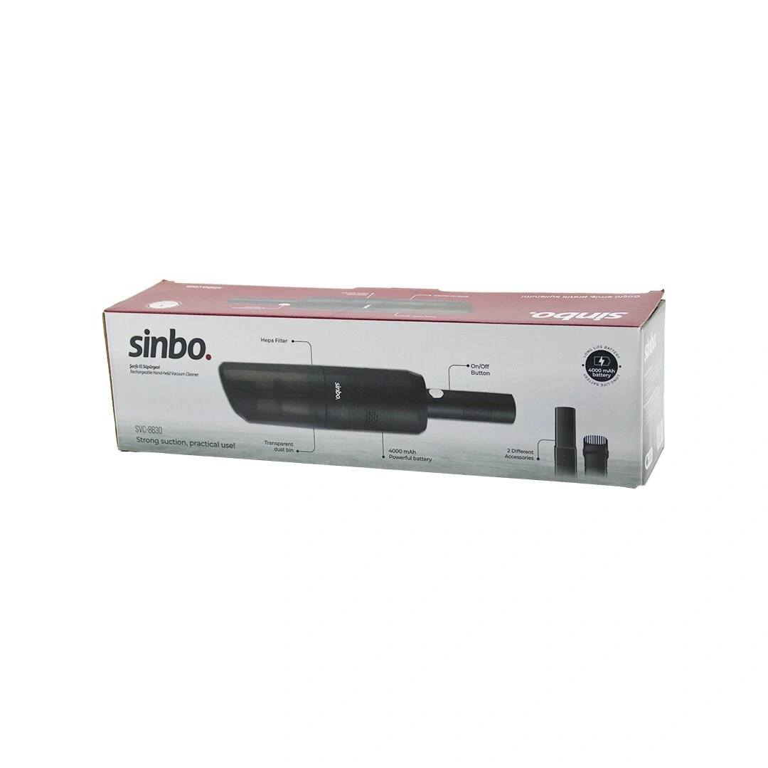 SİNBO SVC-8630 ( OTO ARAÇ ) EL TİPİ SÜPÜRGE ( ÇAKMAKLIK ŞARJLI )( MİNİ & TAŞINABİLİR )( HEPA FİLTRE & 2 BAŞLIK & 4000mAH BATARYA) *12