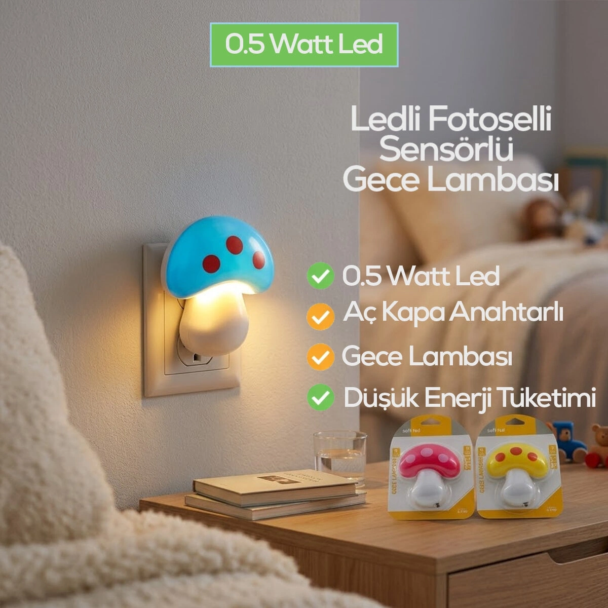 SOFTLED-7019 ( MANTAR ) GECE LAMBASI RENKLİ ( 0.5W & 3 LED )*10X24