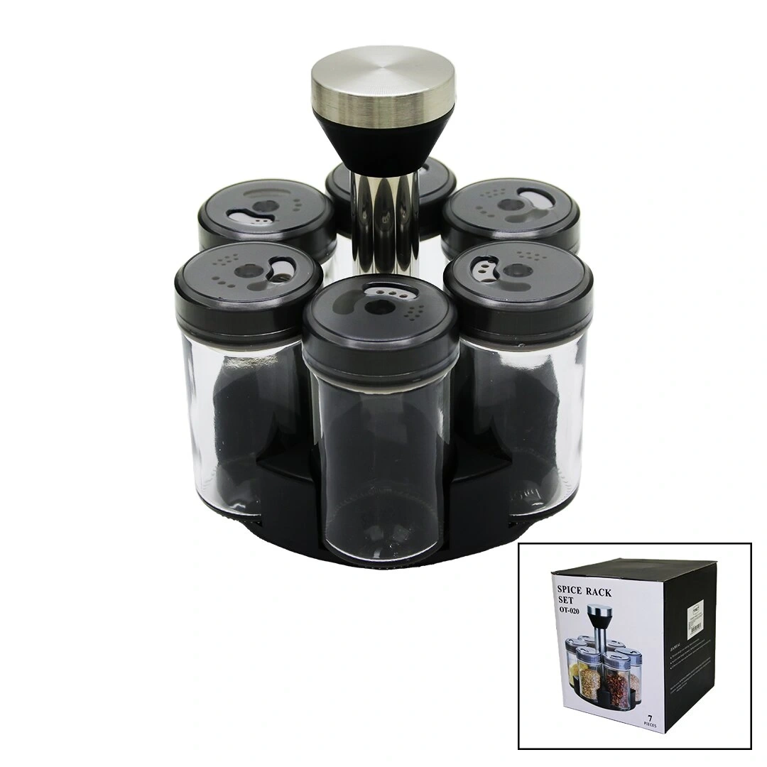 SPICE RACK OT-020 YAKUT-10754 ( 6PCS ) ( YUVARLAK ) CAM & PLASTİK KAPAK TUZLUK & BAHARATLIK ( DÖNER STANDLI )*24                            qq2